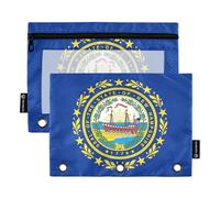 Lot de 2 trousses à crayons à 3 anneaux en tissu avec fermeture éclair pour classeurs d'école, pochettes transparentes et drapeau du New Hampshire, 24,9 x 18 cm