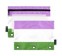 Lot de 2 trousses à crayons à 3 anneaux Genderqueer Pride Flag One Sexual Minority Fermeture éclair Classeur à crayons Rose Pochette transparente Tissu 24,9 x 18 cm