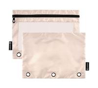 Lot de 2 trousses à crayons à 3 anneaux pour filles avec fermeture éclair, pochettes transparentes, rose pâle, tendance, 24,9 x 18 cm