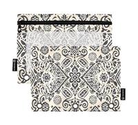 Lot de 2 trousses à crayons à motif noir et blanc pour classeur à 3 anneaux, fermeture éclair lisse avec fenêtre en PVC transparent pour fournitures scolaires