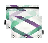 Lot de 2 trousses à crayons à rayures transparentes vertes et violettes pour classeur à 3 anneaux, fermeture éclair lisse avec fenêtre en PVC transparent pour fournitures scolaires
