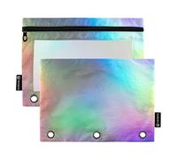 Lot de 2 trousses à crayons abstraites tendance arc-en-ciel pastel pour classeur à 3 anneaux avec fermeture éclair, trousse à crayons, pour le travail, l'école, les classeurs transparents, mignonne