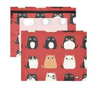 Lot de 2 trousses à crayons adorables à 3 anneaux pour classeur à 3 anneaux - Fournitures scolaires - Motif chats exotiques - Rouge