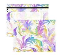 Lot de 2 trousses à crayons adorables avec 3 anneaux de poche pour lettres en papier A4, fournitures de salle de classe, plumes colorées, violet d'été