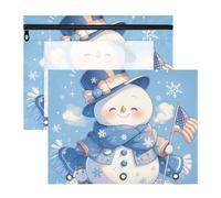 Lot de 2 trousses à crayons avec 3 œillets renforcés pour papier A4, lettre du professeur, bonhomme de neige, bleu, 4 juillet, jour de l'indépendance