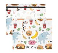 Lot de 2 trousses à crayons avec fenêtre transparente à 3 trous pour lettres A4 pour enseignants, fournitures universitaires, nourriture malbouffe, animaux simples