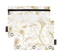 Lot de 2 trousses à crayons avec fenêtre transparente Paon Dark Academia Blanc et doré _ 4 trousses à crayons avec fermeture éclair œillets renforcés pour 3 dossiers pour l'école, le bureau et la