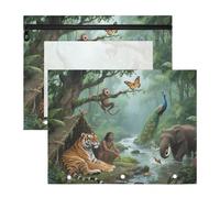 Lot de 2 trousses à crayons avec fenêtre transparente pour lettre A4 - Pour enseignant, rentrée scolaire, animaux de la jungle, tigres, éléphant, cartuchera para lapices