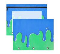 Lot de 2 trousses à crayons avec fermeture éclair - 3 trous - Pour classeur à 3 anneaux - Pour étudiants - Style tendance - Graffiti - Bleu et vert