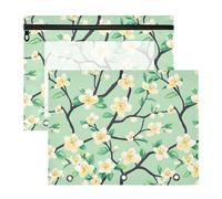 Lot de 2 trousses à crayons avec fermeture éclair lisse 3 trous pour papier A4 Lettre Teacher Class Spring Poirier Blossom Vert
