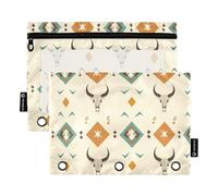 Lot de 2 trousses à crayons avec fermeture éclair Motif tête de mort géométrique vintage 3 anneaux Fournitures de bureau