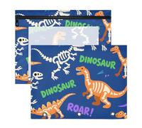 Lot de 2 trousses à crayons avec fermetures éclair lisses et 3 anneaux de poche pour papier A4 pour la rentrée scolaire des étudiants T-rex crâne ankylosaure orange foncé