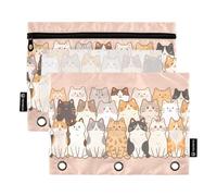 Lot de 2 trousses à crayons avec motif chats mignons et drôles pour classeur à 3 anneaux, fermeture éclair lisse avec fenêtre en PVC transparent pour fournitures scolaires