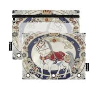 Lot de 2 trousses à crayons beige décorées avec fermeture éclair lisse et fenêtre en PVC transparent pour classeur à 3 anneaux