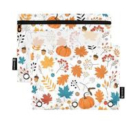 Lot de 2 trousses à crayons blanches avec fenêtre transparente pour classeur à 3 anneaux et feuilles de citrouille d'automne