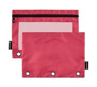 Lot de 2 trousses à crayons colorées pour classeur à 3 anneaux Rouge cardinal Fermeture éclair Sacs à crayons Pochettes transparentes Rose 24,9 x 18 cm