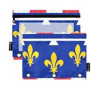 Lot de 2 trousses à crayons de bureau pour classeur à 3 anneaux avec fermeture éclair - En tissu transparent - Pour l'école, le centre du Val de Loire, le drapeau du Val de Loire, 24,9 x 18 cm