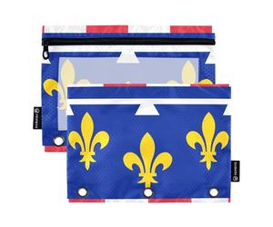 Lot de 2 trousses à crayons de bureau pour classeur à 3 anneaux avec fermeture éclair - En tissu transparent - Pour l'école, le centre du Val de Loire, le drapeau du Val de Loire, 24,9 x 18 cm