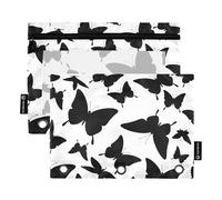 Lot de 2 trousses à crayons de bureau pour classeur à 3 anneaux avec fermeture éclair, pochettes transparentes pour classeurs d'école, silhouettes de papillons noires, blanches, 24,9 x 18 cm