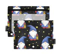 Lot de 2 trousses à crayons de travail avec 3 anneaux - Fermeture éclair - Jolie trousse transparente - Pour l'école, les nains de magiciens et les chapeaux - Noir - 24,9 x 18 cm