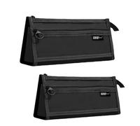 Lot de 2 trousses à crayons en maille transparente pour étudiant, examen, papeterie, double couche, grande capacité, Noir , Mode