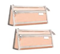 Lot de 2 trousses à crayons en maille transparente pour étudiant, examen, papeterie, double couche, grande capacité, rose, Mode