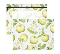 Lot de 2 trousses à crayons en plastique à 3 trous pour classeur à 3 anneaux pour enseignant, classe de professeur, vert pomme, fruit blanc