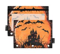 Lot de 2 trousses à crayons en plastique avec fermeture éclair - Motif chauve-souris et citrouille - Cauchemar Halloween