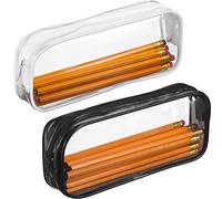 Lot de 2 trousses à crayons en PVC transparent avec fermeture éclair - Grande capacité - Pour crayons et maquillage - Noir et blanc