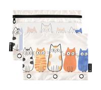 Lot de 2 trousses à crayons en PVC transparent pour classeur à 3 anneaux avec fermeture éclair lisse et fenêtre en PVC transparent Motif chats