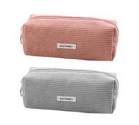 Lot de 2 trousses à crayons, en tissu côtelé, grande capacité de rangement, esthétique, pour femme, pour l'école (rose chair + gris)