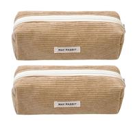 Lot de 2 trousses à crayons en velours côtelé avec fermeture éclair pour étudiants et adultes - Grande capacité - Trousse de rangement de voyage pour cosmétiques - Support multi-compartiments, abricot