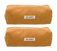 Lot de 2 trousses à crayons en velours côtelé avec fermeture éclair pour étudiants et adultes - Grande capacité - Trousse de rangement de voyage pour cosmétiques - Support multi-compartiments, Curcuma