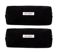 Lot de 2 trousses à crayons en velours côtelé avec fermeture éclair pour étudiants et adultes - Grande capacité - Trousse de rangement de voyage pour cosmétiques - Support multi-compartiments, Noir