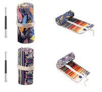 Lot de 2 trousses à crayons enroulables à 36 trous - Porte-crayons enroulable - Trousse à crayons enroulable en toile - Organisateur de crayons de couleur