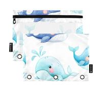 Lot de 2 trousses à crayons humoristiques en forme de baleine pour classeur à 3 anneaux avec fermeture éclair - Trousse transparente pour écolier garçons - 24,9 x 18 cm
