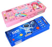 Lot De 2 Trousses À Crayons Multifonctions Pop-Up Pour Filles Et Garçons,Jolie Boîte À Stylos De Dessin Animé Avec Serrure,Taille-Crayon,Horaires,Tableau Blanc,Fournitures Scolaires