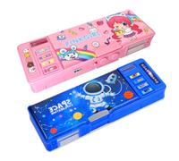 Lot de 2 Trousses à Crayons Multifonctions Pop-up pour Filles et garçons, Jolie boîte à stylos de Dessin animé avec Serrure, Taille-Crayon, horaires, Tableau Blanc, Fournitures Scolaires