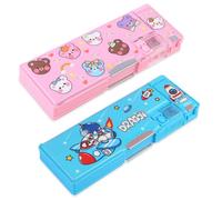 Lot de 2 trousses à crayons multifonctions pop-up pour filles et garçons, jolie boîte à stylos de dessin animé avec taille-crayon, emploi du temps, meilleur cadeau d'anniversaire pour enfants (ours +