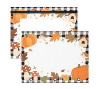 Lot de 2 trousses à crayons portables à 3 trous pour classeur à 3 anneaux pour étudiants, fournitures universitaires, Hello Fall Autumn Pumpkin Checkered Plaid