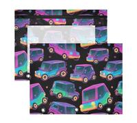 Lot de 2 trousses à crayons pour classeur à 3 anneaux avec fenêtre transparente - Grande capacité pour bureau, école, motif véhicule tout-terrain