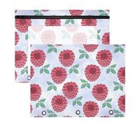 Lot de 2 trousses à crayons pour classeur à 3 anneaux avec fenêtre transparente - Grande capacité - Pour bureau, école, rouge - Motif feuilles de framboise