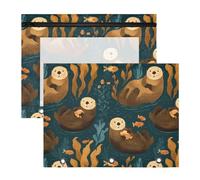 Lot de 2 trousses à crayons pour classeur à 3 anneaux avec fenêtre transparente - Grande capacité - Pour bureau, école, motif loutre et algues