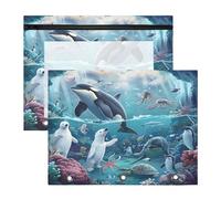 Lot de 2 trousses à crayons pour classeur à 3 anneaux avec fenêtre transparente - Grande capacité pour bureau, école, orque marin