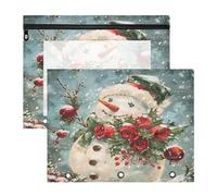 Lot de 2 trousses à crayons pour classeur à 3 anneaux avec fenêtre transparente - Grande capacité pour bureau, école, bonhomme de neige et écharpe rose