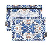 Lot de 2 trousses à crayons pour classeur à 3 anneaux avec fermeture éclair lisse et fenêtre en PVC transparent pour fournitures scolaires Bleu/blanc