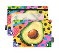 Lot de 2 trousses à crayons pour classeur à 3 anneaux avec fermeture éclair lisse et fenêtre en PVC transparent Motif avocat