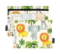 Lot de 2 trousses à crayons pour classeur à 3 anneaux avec fermeture éclair pour enfants Motif animaux de la jungle 24,9 x 18 cm