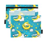 Lot de 2 trousses à crayons pour classeur à 3 anneaux, motif croissant de lunes jaune, bleu, fermeture éclair, sacs à crayons avec imprimés amusants, trousse à stylos en tissu transparent, 24,9 x 18