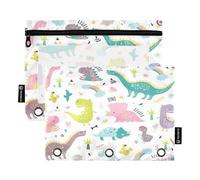 Lot de 2 trousses à crayons pour classeur à 3 anneaux, motif dinosaures mignons avec fermeture éclair, porte-stylos avec fenêtre transparente pour école, classe, bureau, multicolore